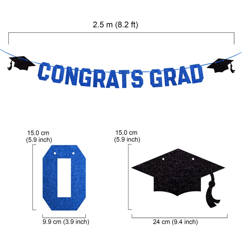Gexolenu Blue Class of 2025 Graduation Theme Party Decoration Banner, Congrats Grad, Black Glitter Graduation, 2025 Black Congratulations Grad Party Decorations - Image 2